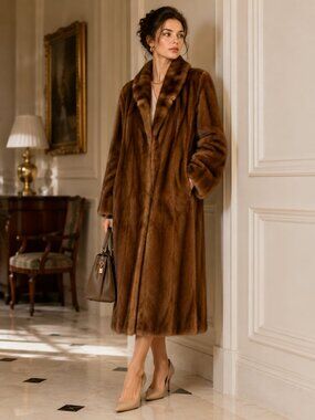 Vintage Ranch Mink Fur Coat Full Length Brown Luxury Fur Coat Womens Medium Larg